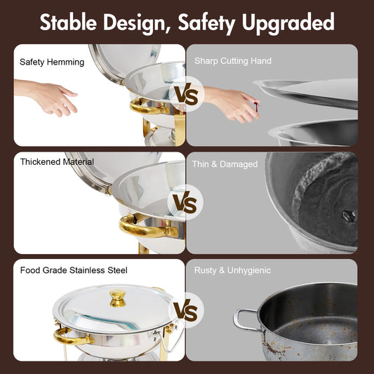 5QT Chafing Dish Buffet Set Stainless Steel Round Half-Gold Plated Buffet Warmer Set for Home Parties Christmas Buffet Birthday