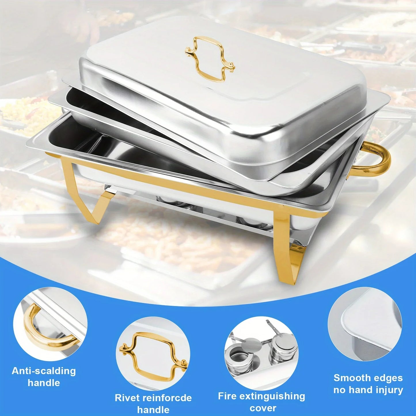 4 Pack 8QT Chafing Dish Buffet Set – Stainless Steel Food Warmer with Chafing Fuel Holder