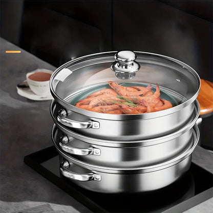 5PCS Stainless Steel Double & Triple Layer Steamer Soup Pot – 2-in-1 Multifunctional Cooking Set