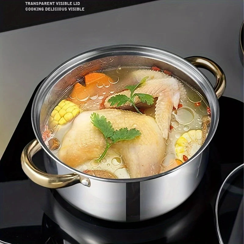 5-Piece Golden Stainless Steel Cookware Set - Durable, Multi-Purpose, Easy to Clean, Compatible with All Stoves, Non-Stick,