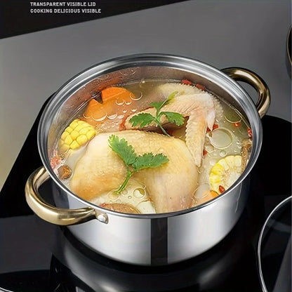 5-Piece Golden Stainless Steel Cookware Set - Durable, Multi-Purpose, Easy to Clean, Compatible with All Stoves, Non-Stick,