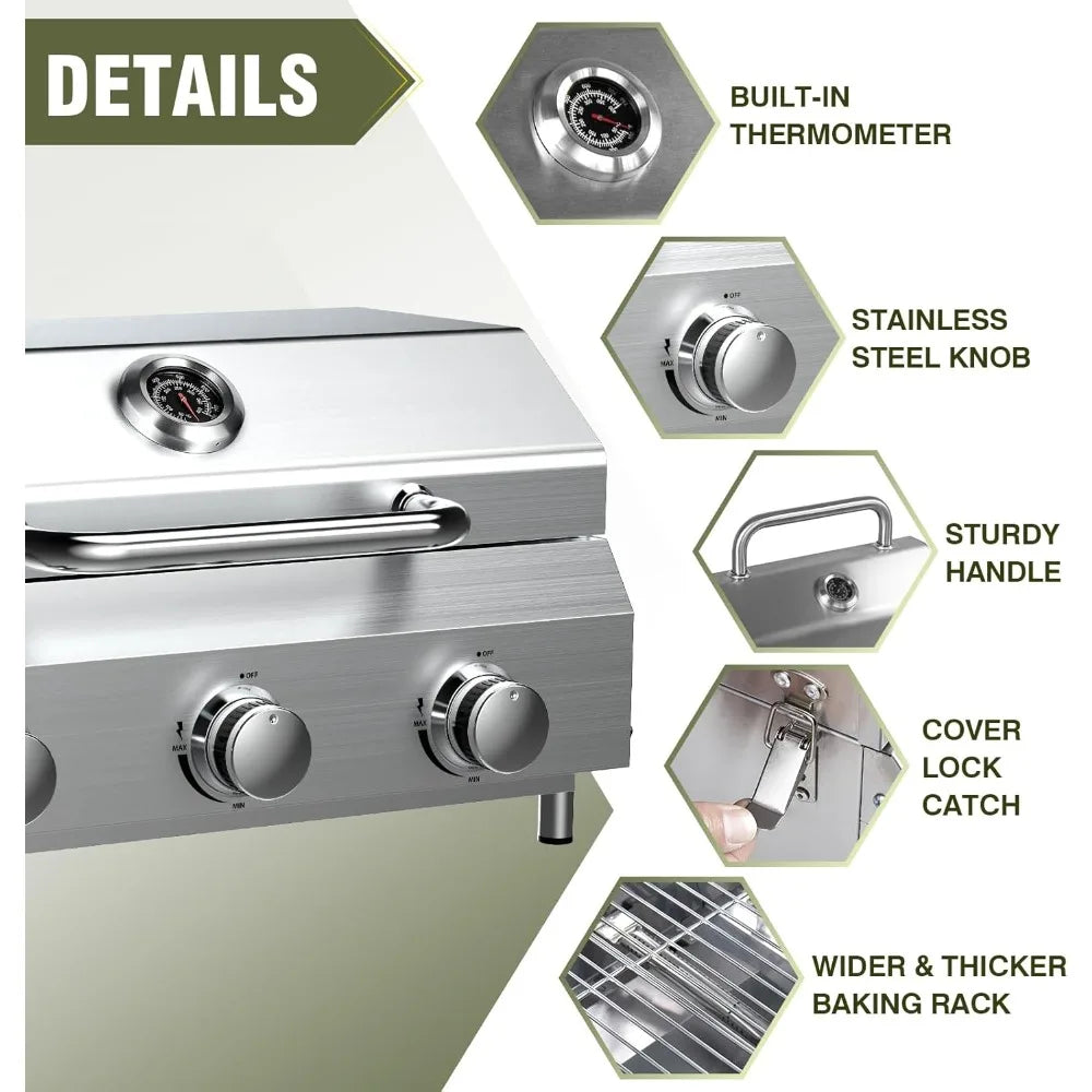 Portable 3-Burner Propane Gas Grill – 30,000 BTU with Durable Grates & Steel Controls