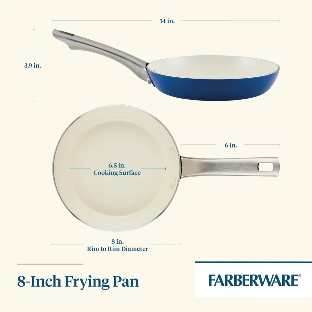 Ceramic Nonstick Frying Pan 8 Inch Dishwasher Safe Oven Safe Fast Heating Aluminum Construction Durable Brushed Handle Non Toxic