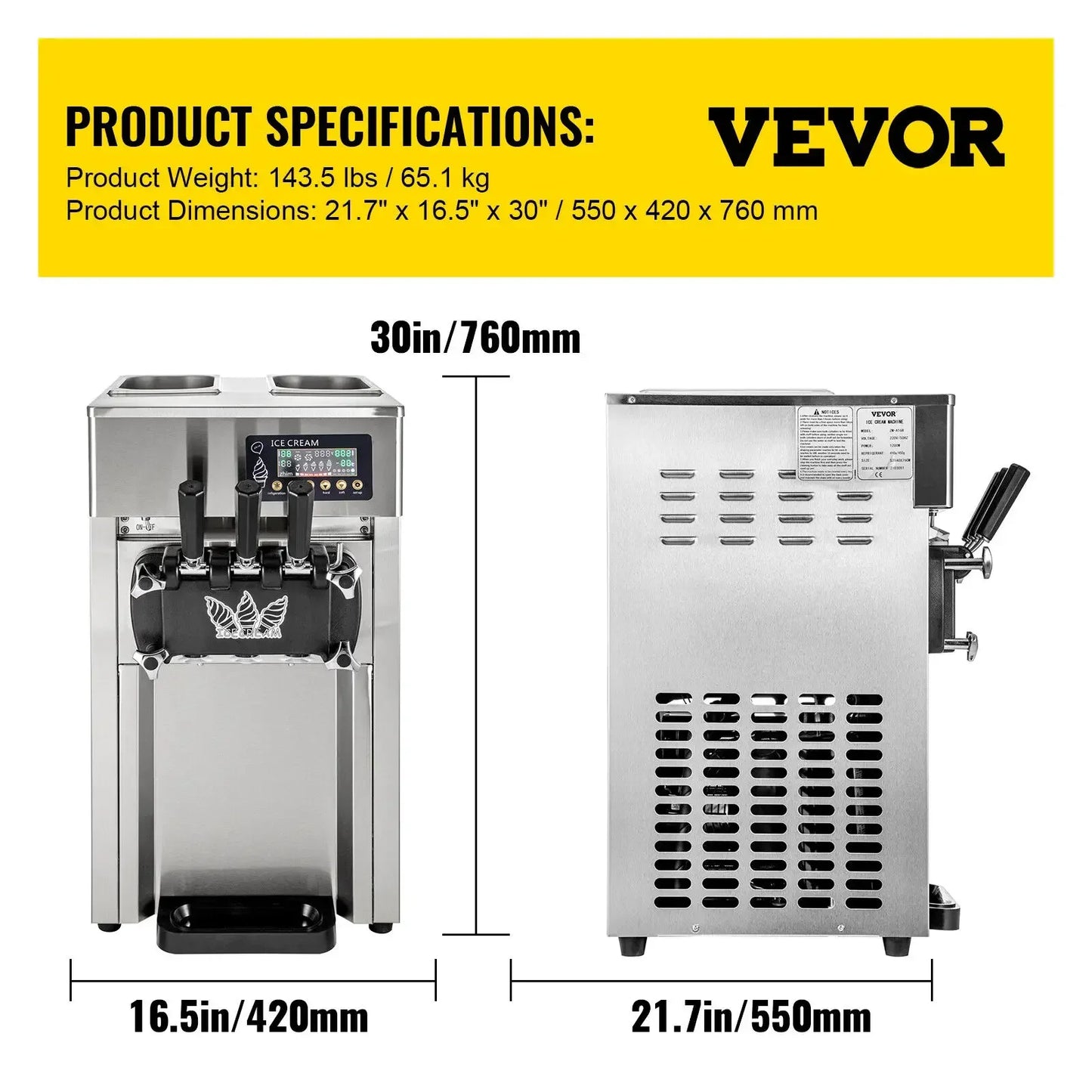 VEVOR Commercial Soft Serve & Fried Roll Ice Cream Machine – 220V Stainless Steel Instant Ice Cream Maker for Home or Business