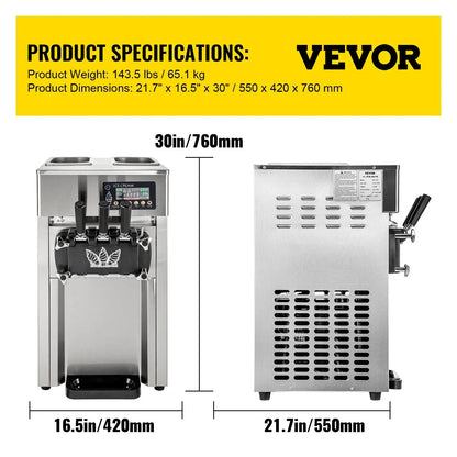 VEVOR Commercial Soft Serve & Fried Roll Ice Cream Machine – 220V Stainless Steel Instant Ice Cream Maker for Home or Business