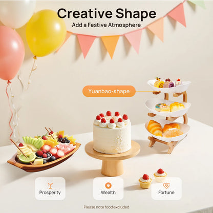 3-Tier Fruit & Dessert Tray Stand – Multi-Layer Snack, Candy & Cake Display with Bamboo Wood Rack for Parties, Weddings & Home Decor