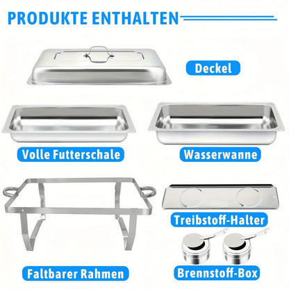 2-Pack 8QT Stainless Steel Chafing Dish Buffet Set – Full-Size Food Warmers with Lids & Fuel Holders for Catering & Events