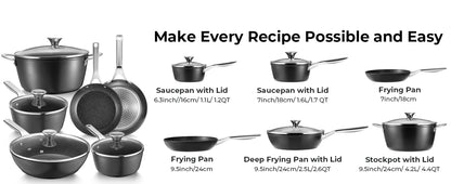 BEZIA 10-Piece Induction Cookware Set – Nonstick Pots and Pans for All Stoves, Durable Nonstick Kitchen Set for Induction Cooktops