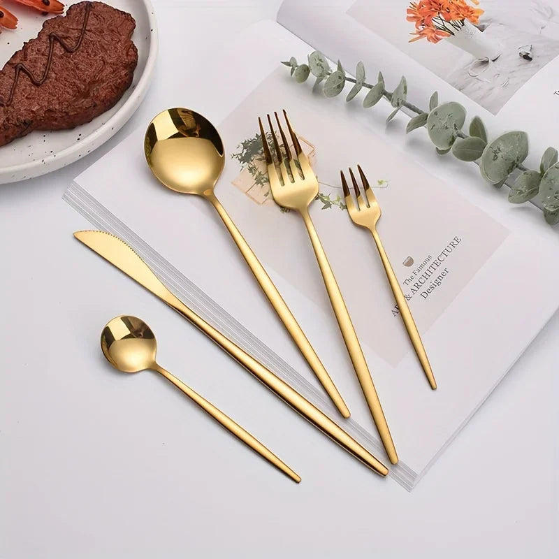 60-Piece Luxe Golden Stainless Steel Cutlery Set – Mirror Polished, Dishwasher Safe