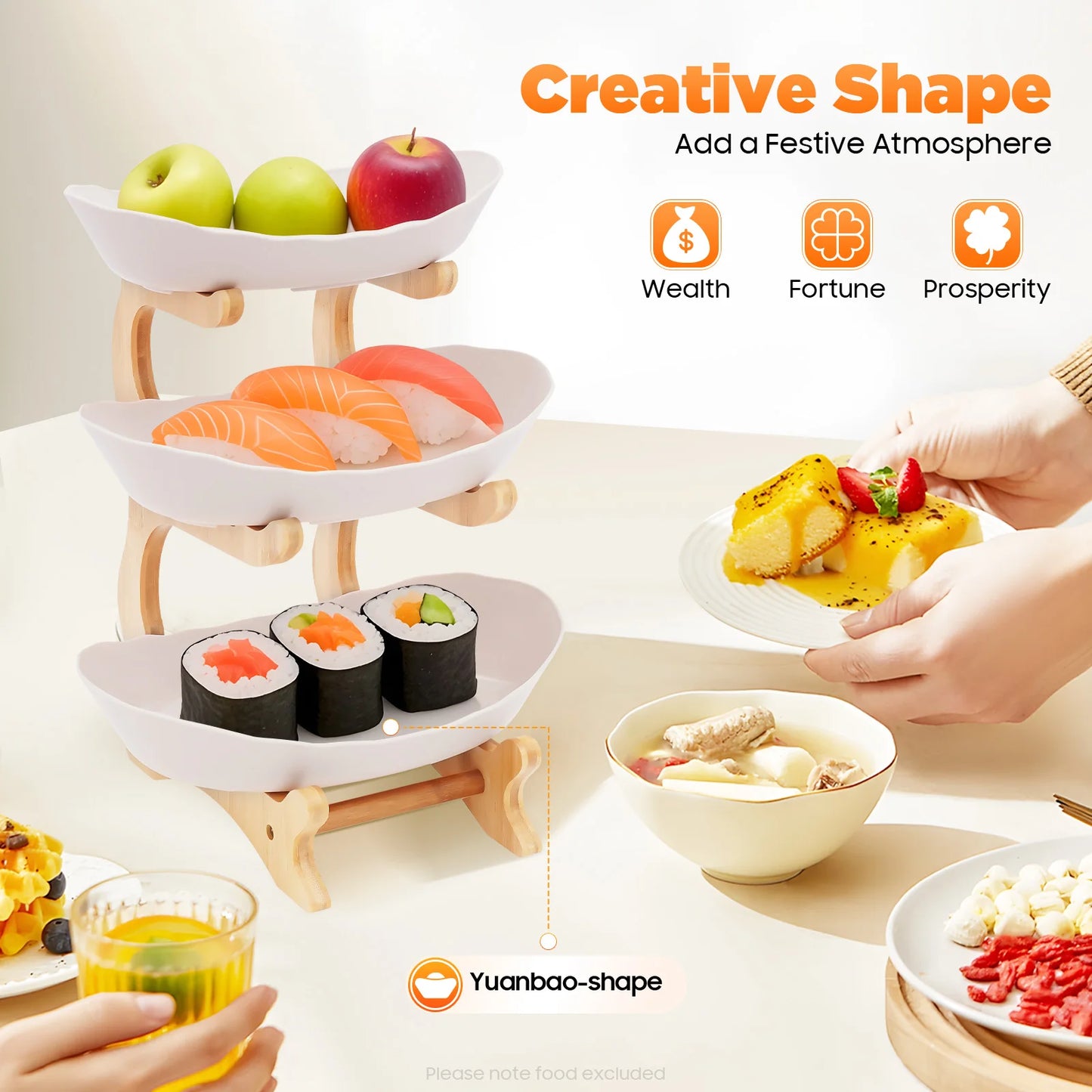 3-Tier Fruit & Dessert Tray Stand – Multi-Layer Snack, Candy & Cake Display with Bamboo Wood Rack for Parties, Weddings & Home Decor