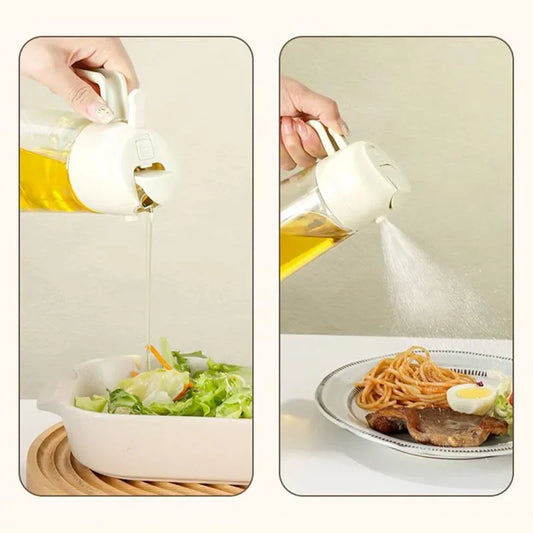 2-in-1 500ml Oil Spray & Dispenser Bottle – Refillable Cooking Oil Sprayer for Kitchen, BBQ & Baking