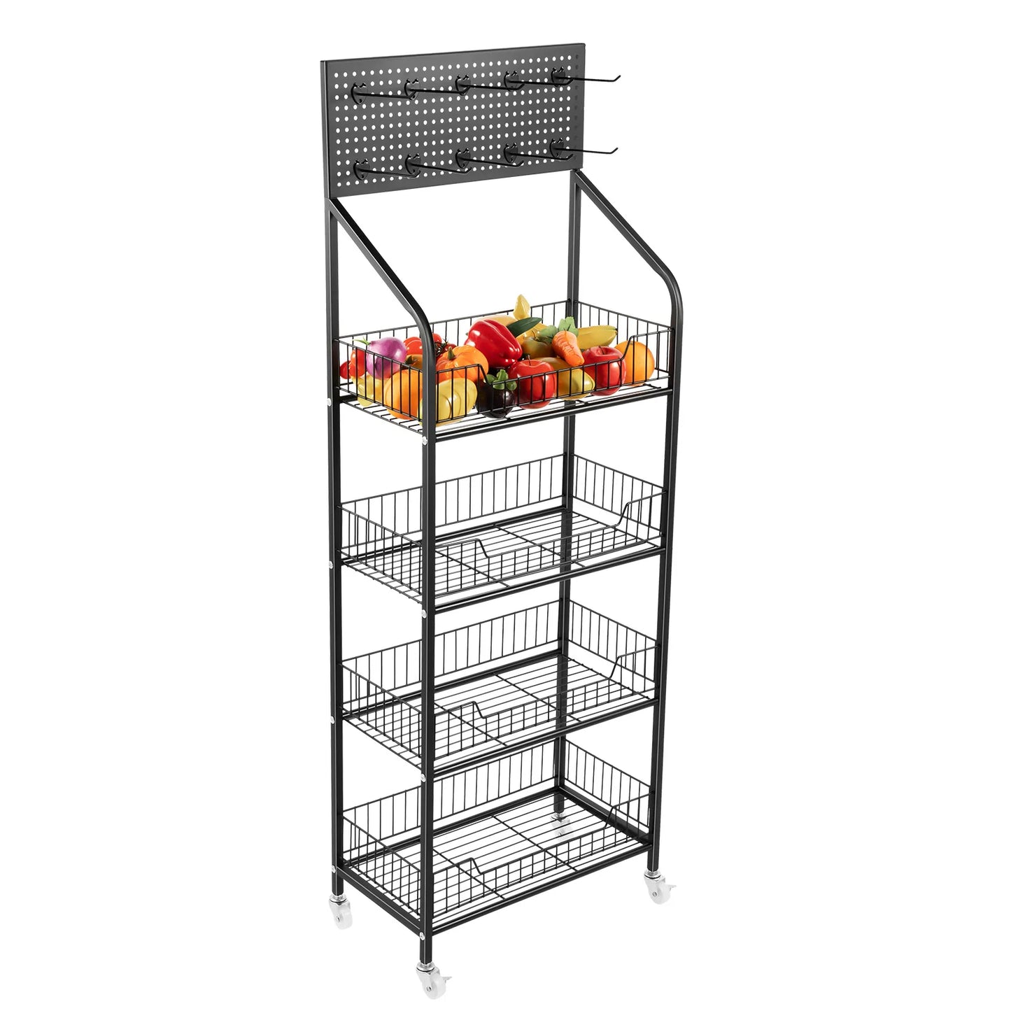 4 Tier Display Snack Rack with Universal Wheels Fruit Vegetable Towel Basket Stand Cart Metal Display Stand