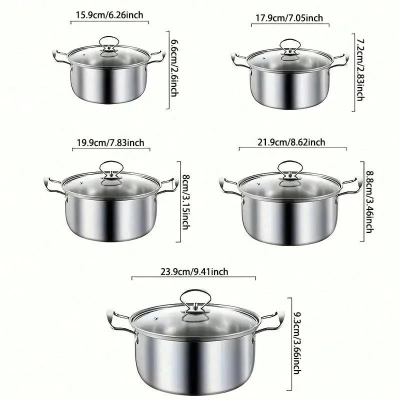 10-Piece Stainless Steel Cookware Set - Soup Pot/Frying Pan/Sauce Pan with Lids, Fit Induction/Electric/Gas Stoves