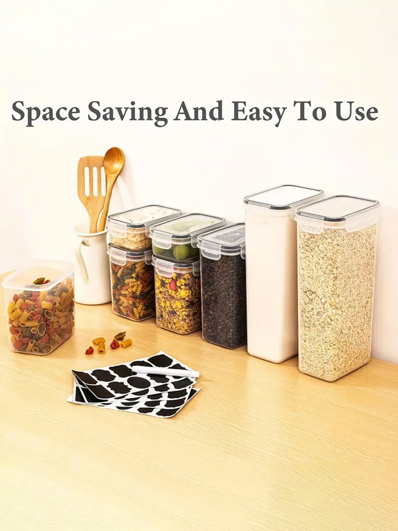 14pcs Pasta Storage Containers with Airtight Lids, Labels & Markings – BPA-Free Kitchen Organization Set for Pasta & Dry Food