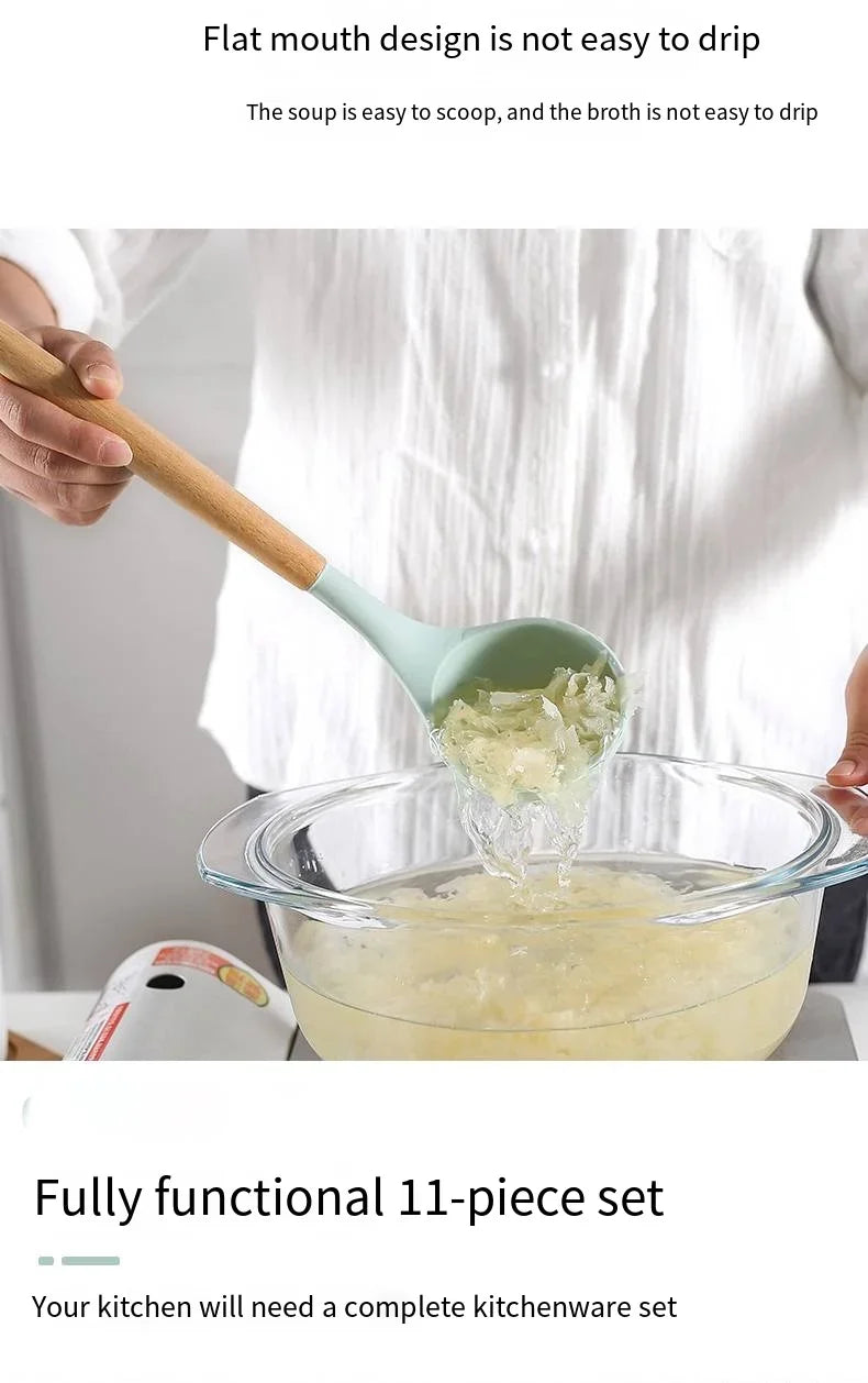 12pcs Silicone Cooking Utensil Set – Multi-Color, Heat-Resistant Kitchenware with Wooden Handles, Non-Stick Spatulas & Spoons