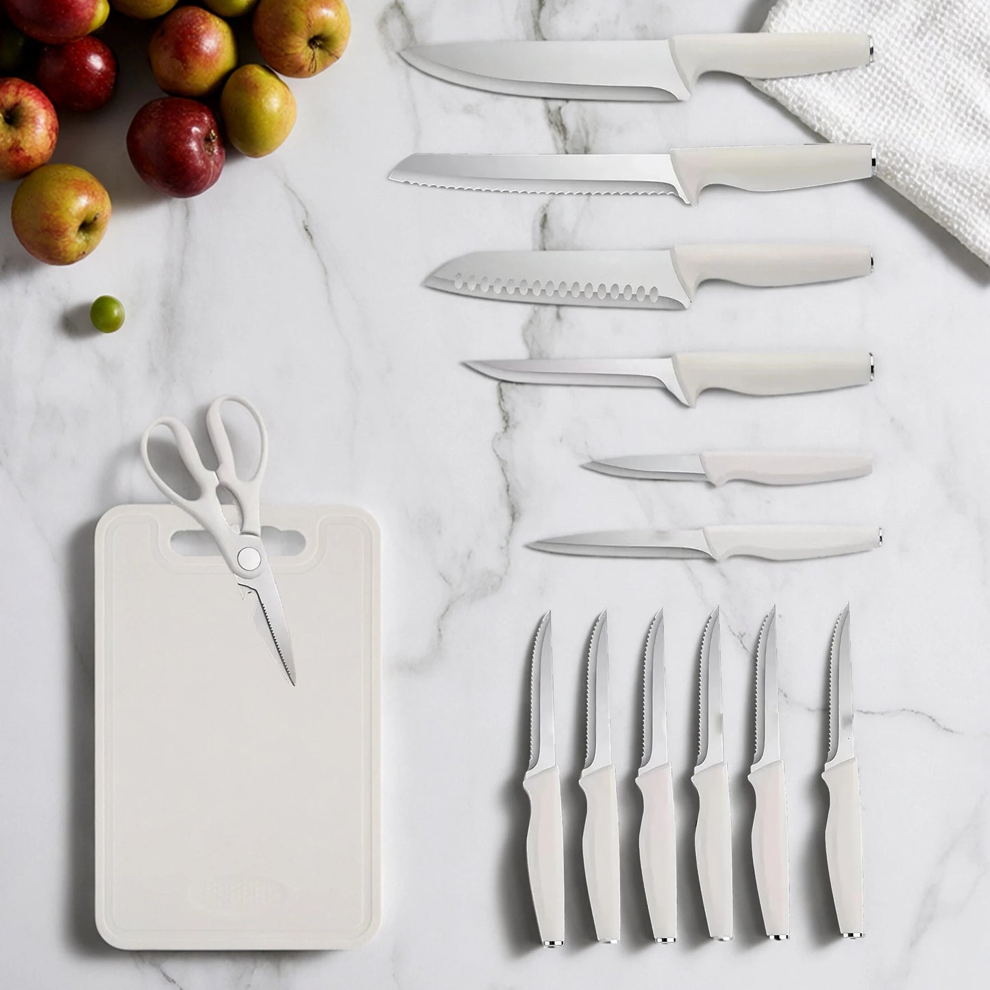 15-piece kitchen stainless steel knife set with knife holder, space-saving storage, full handling of ingredients