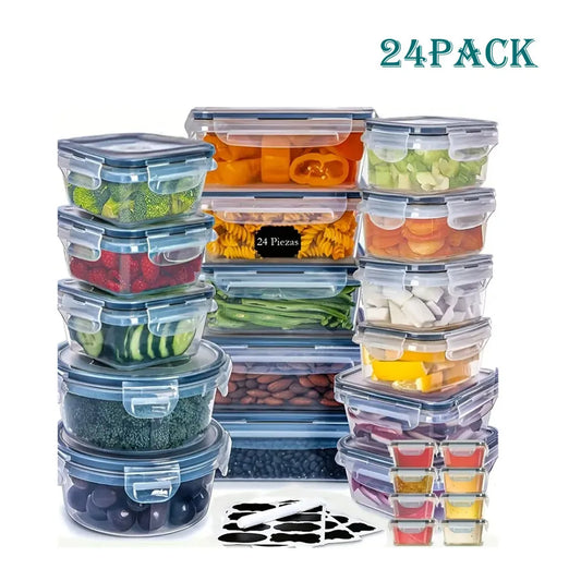 24-Piece Kitchen Storage Container Set – Stackable Plastic Bins with Flip Lids