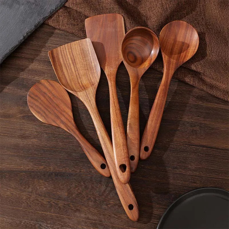 5-Piece Wooden Kitchen Utensil Set – Heat & Rot Resistant, Odor-Free Cooking Tools