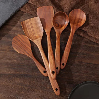 5-Pieces Wooden Kitchen Utensils Set – for Home/Restaurant, Odor-Free, Heat & Rot Resistant