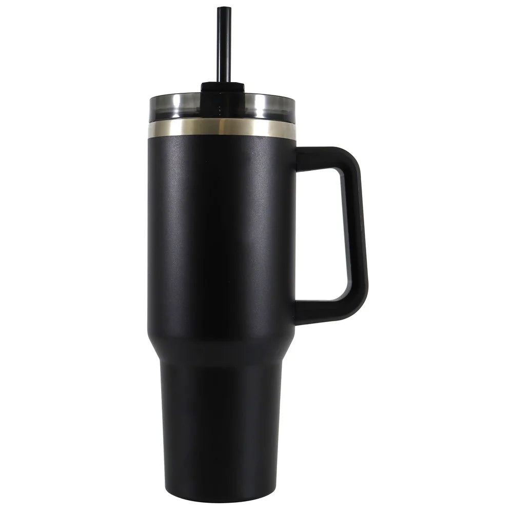 40oz Stainless Steel Tumbler with Handle & Straw – Double-Wall Insulated