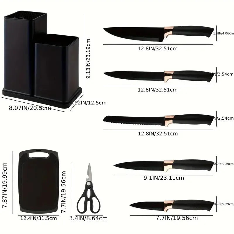 19-Piece Multi-Functional Kitchen Knife Set – Professional Stainless Steel Knives with Scissors & Cutting Board for Home Cooking