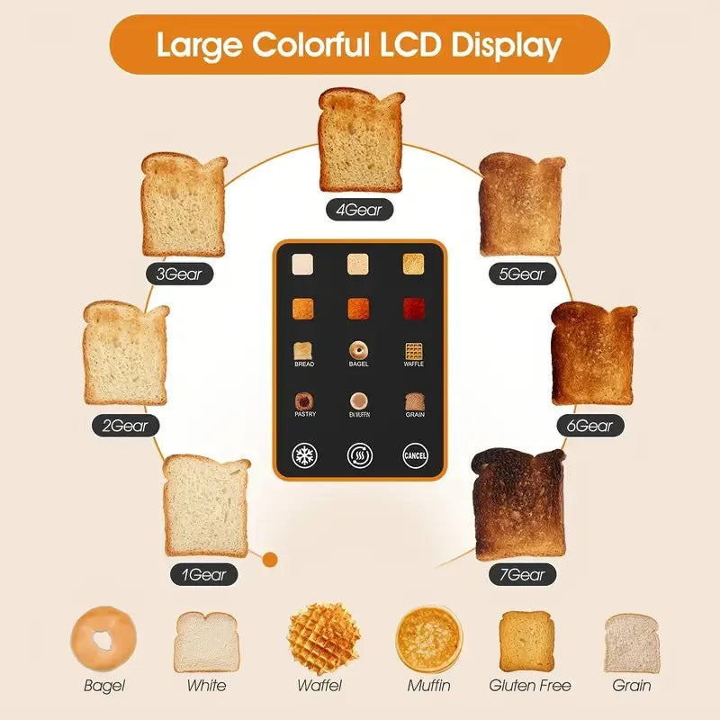Beinilai Smart Digital Bread Toaster with Touch Screen LCD Display  6 Bread Types  6 Shade Settings, 1.5" Wide Slot bread maker