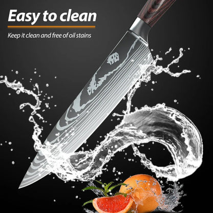 8/10pcs Gift Japanese Kitchen Knives Set Laser Damascus Pattern Chef Knife High Carbon Stainless Steel Sharp Fruit Slicing Knife