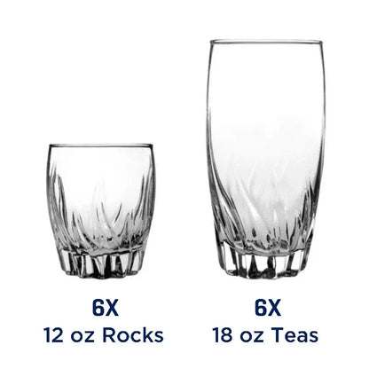 12 Piece Clear Glassware Set Durable Highball Rocks Glasses Dishwasher Safe Ideal Home Parties Gift
