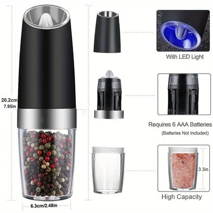 Gravity Electric Salt & Pepper Mill – Automatic Tilt-to-Grind Grinder, Battery Powered with Adjustable Coarseness & Upgraded Large Capacity