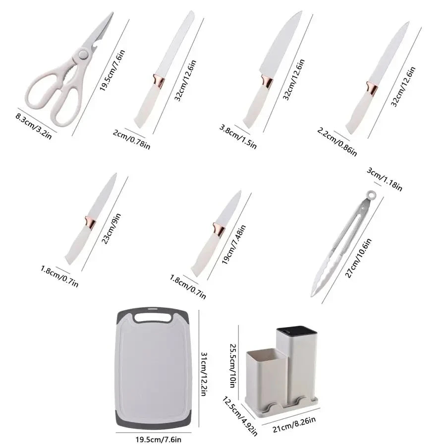 19-piece multi-functional kitchen knife set with scissors and cutting board