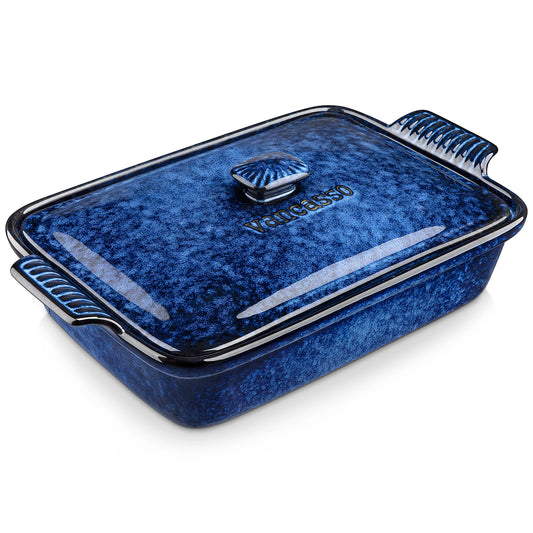 vancasso Starry 3.8/1.9 Quart Blue Casserole Baking Dish large lasagna pan with lid Stoneware casserole with lid Microwave