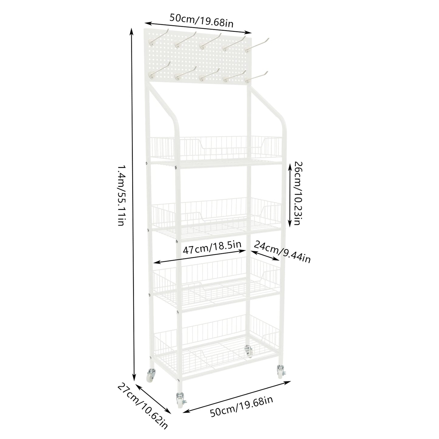 4 Tier Display Snack Rack with Universal Wheels Fruit Vegetable Towel Basket Stand Cart Metal Display Stand