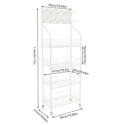 4 Tier Display Snack Rack with Universal Wheels Fruit Vegetable Towel Basket Stand Cart Metal Display Stand