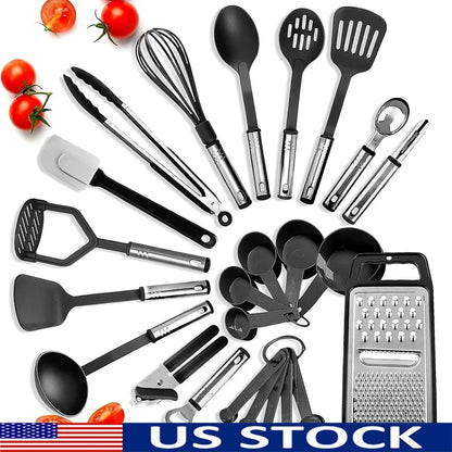 24 Piece Kitchen Utensil Set Non-Stick Nylon Stainless Steel Heat Resistant Cooking Tools Dishwasher Safe Kitchen Gadgets