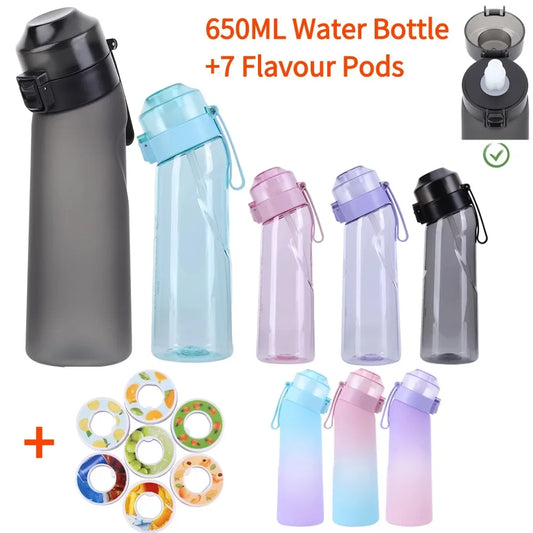 Flavored Water Bottle with 7 Flavour Pods Air Water Up Bottle Frosted Black 650ml Air Starter Up Set Water Cup for Camping Sport