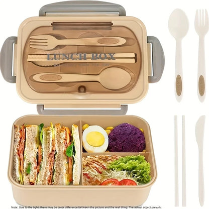 1pc Lunch box with utensils, leak-proof, square shape - Safe to use in microwave, perfect for office workers and kitchen storage