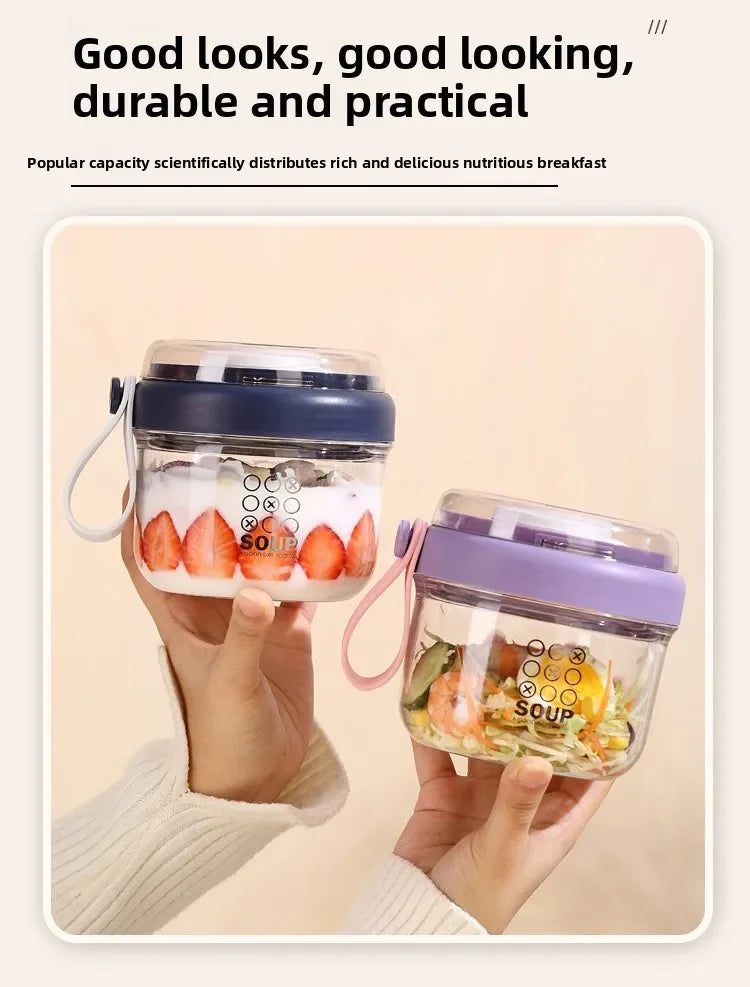 650ml Portable Handheld Breakfast Cup Yogurt PS Bowl Leak Proof Salad Bento Lunch Box with Spoon Organizer Kitchen Storage