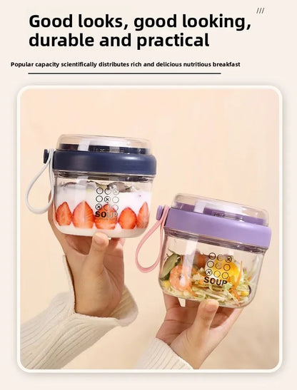 650ml Portable Handheld Breakfast Cup Yogurt PS Bowl Leak Proof Salad Bento Lunch Box with Spoon Organizer Kitchen Storage