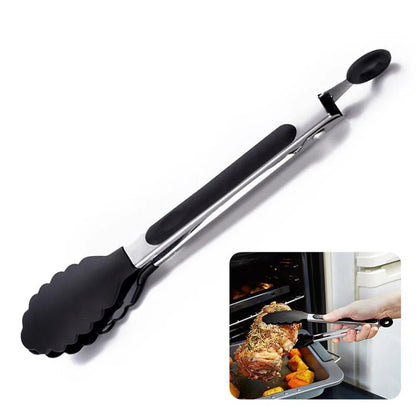 Stainless Steel BBQ Grilling Tongs – Anti-Scalding Food Clip & Non-Stick Serving Tool for Bread, Salad, Kitchen & Barbecue