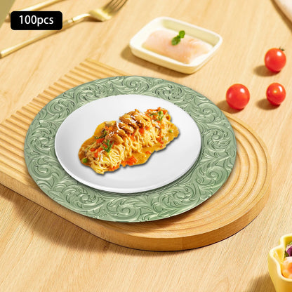 100PCS 13-Inch Round Charger Plates – Decorative Silver/Green Table Setting Plates for Weddings, Parties, Events & Kitchen Dining