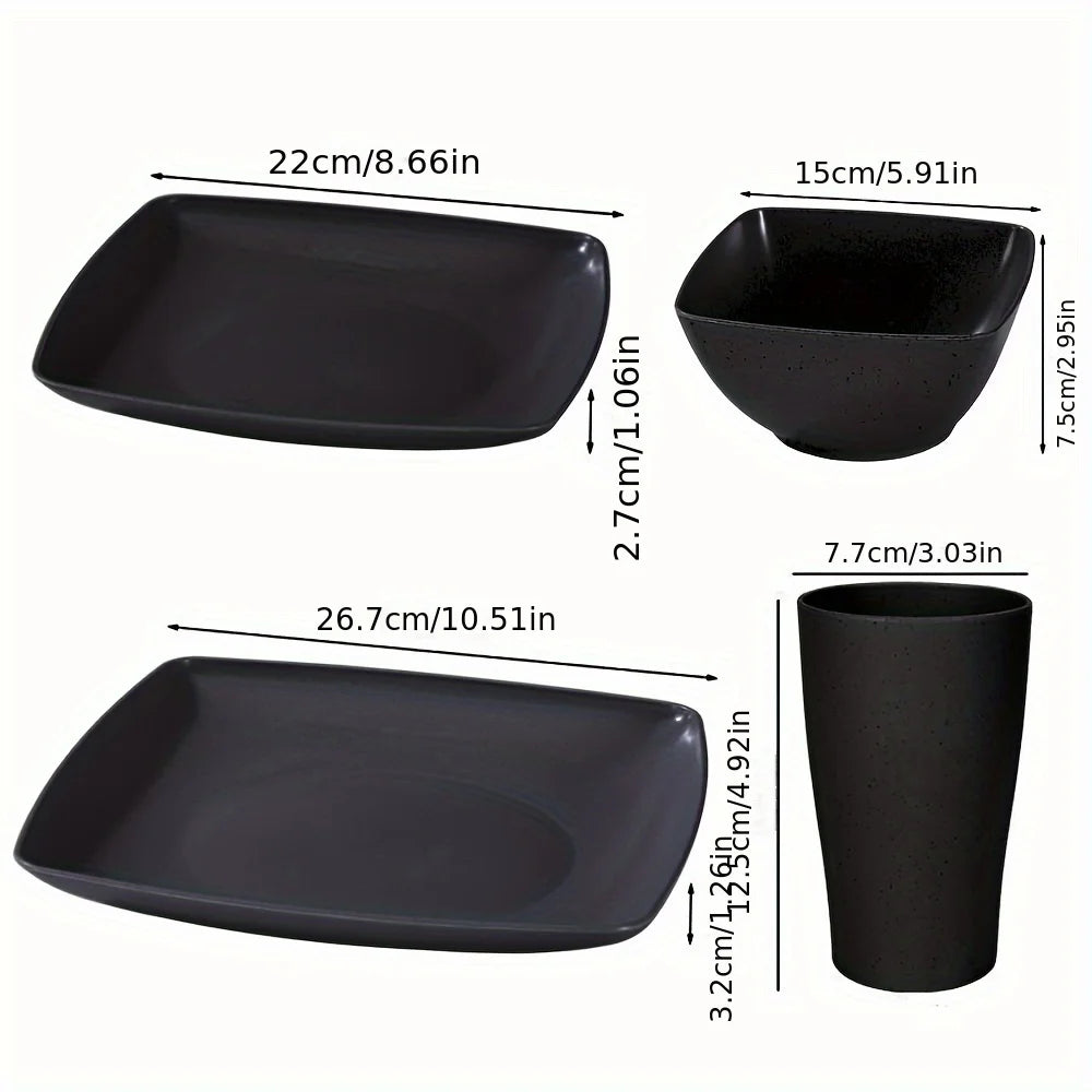 16/32Pcs Plastic Dinnerware Set -DurableDishwasher Safe Microwave Safe Stackable Includes Dinner Plates Salad Plates Snack Bowls