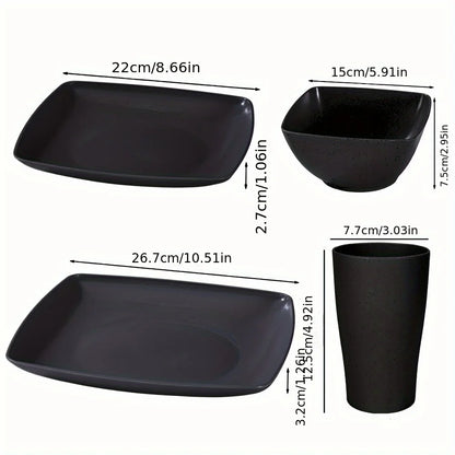 16/32Pcs Plastic Dinnerware Set -DurableDishwasher Safe Microwave Safe Stackable Includes Dinner Plates Salad Plates Snack Bowls