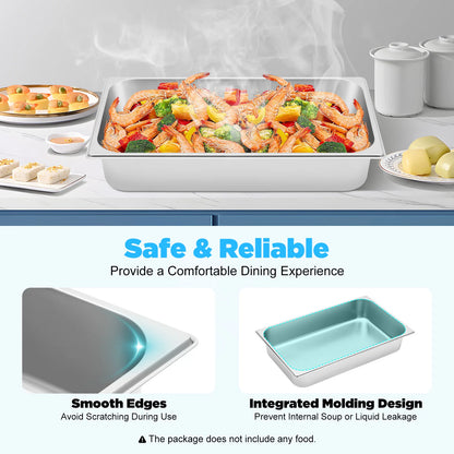 4 Pcs Table Pans with Lids Buffet Chafing Dishes Stainless Steel Food Container for Commercial and Personal