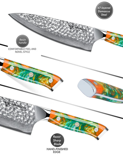 SANMUZUO 8 Inch Chef Knife - YAO Series - Premium Damascus Steel Kitchen Knife with Resin Handle - Suitable for Meat&Vegetables