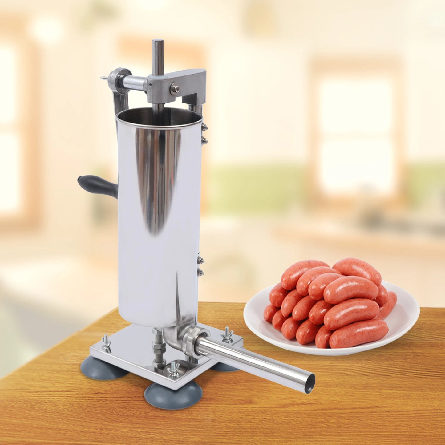 3L Stainless Steel Manual Sausage Stuffer – Vertical Sausage Maker with 11 Filling Tubes