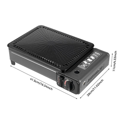 Portable Butane Gas Grill Stove Dual Inlets Adjustable Firepower with Carrying Case Grill Net for Camping Outdoor Use