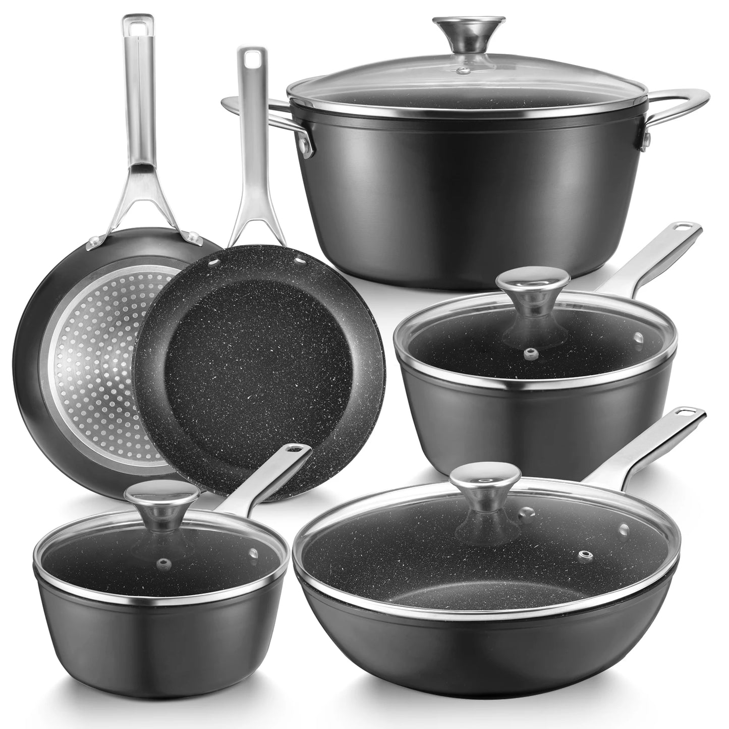BEZIA 10-Piece Induction Cookware Set – Nonstick Pots and Pans for All Stoves, Durable Nonstick Kitchen Set for Induction Cooktops