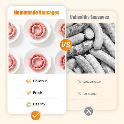 3L Vertical Manual Sausage Stuffer Machine – Stainless Steel Sausage Maker with 4 Steel & 7 PE Tubes