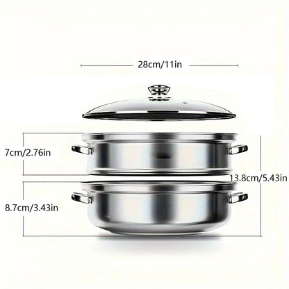 5PCS Stainless Steel Double & Triple Layer Steamer Soup Pot – 2-in-1 Multifunctional Cooking Set