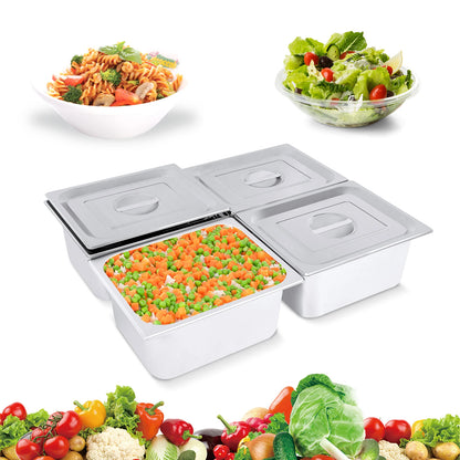 Stainless Steel Steam Table Pans, 7L Capacity, 6in Depth, Set of 4 with Lid for Food Display and Protection